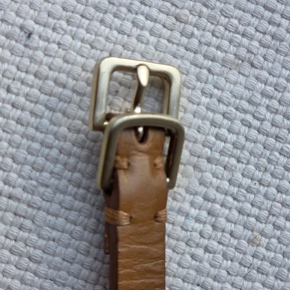 Thin extra long tan 100% leather belt